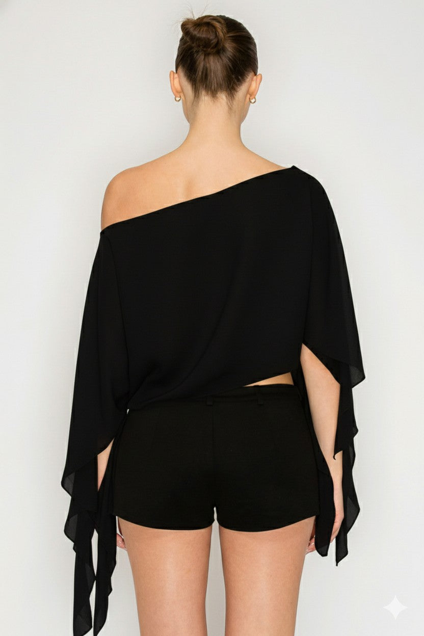 Airy Drape One-Shoulder Blouse