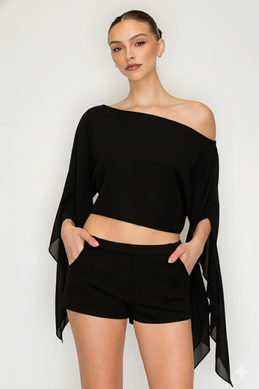Airy Drape One-Shoulder Blouse