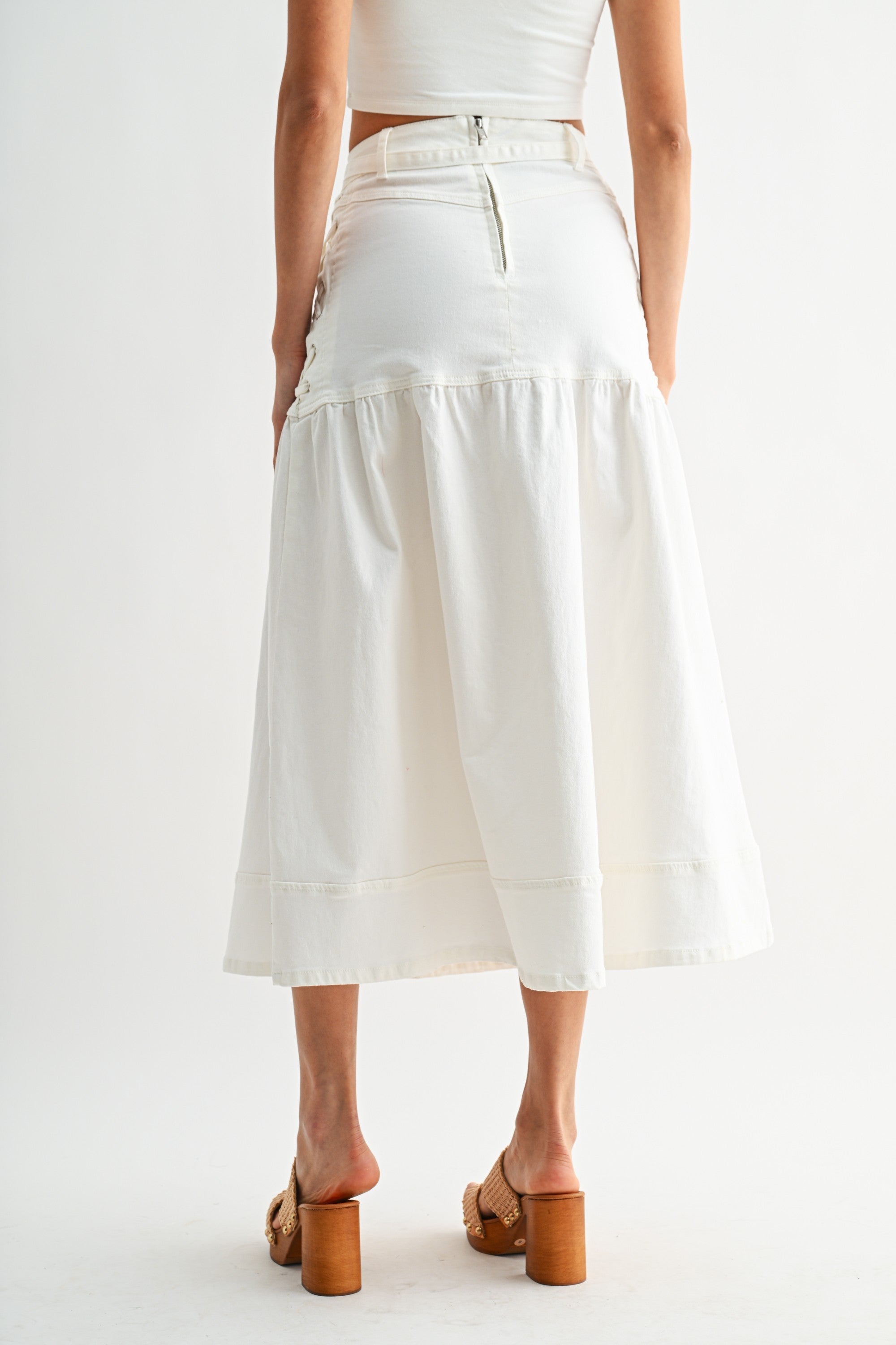 Tailored White Corset Midi Skirt