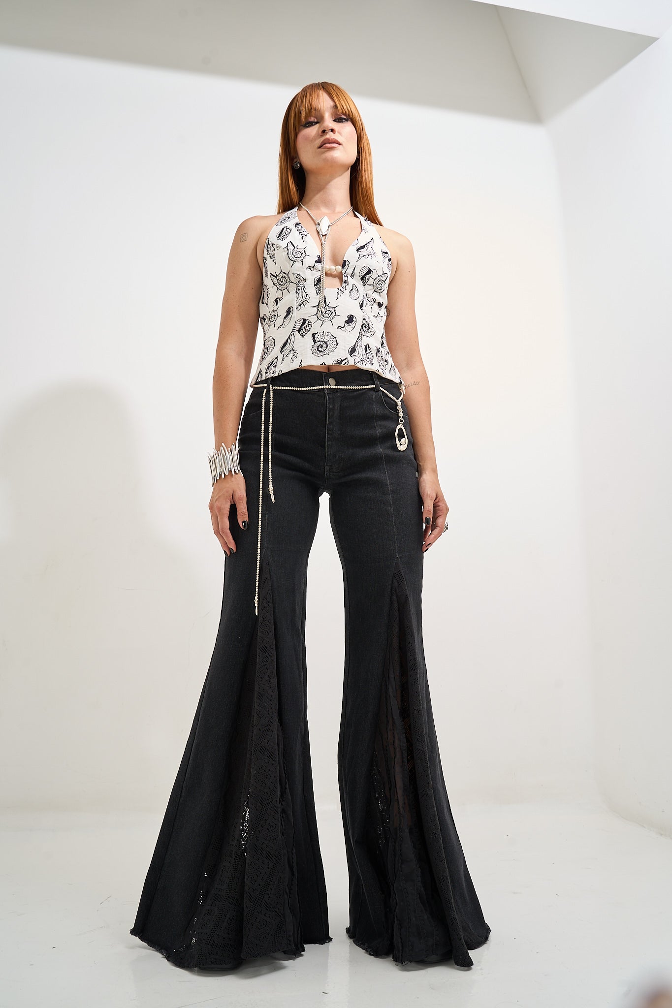 Lace Detail Wide Leg Jeans
