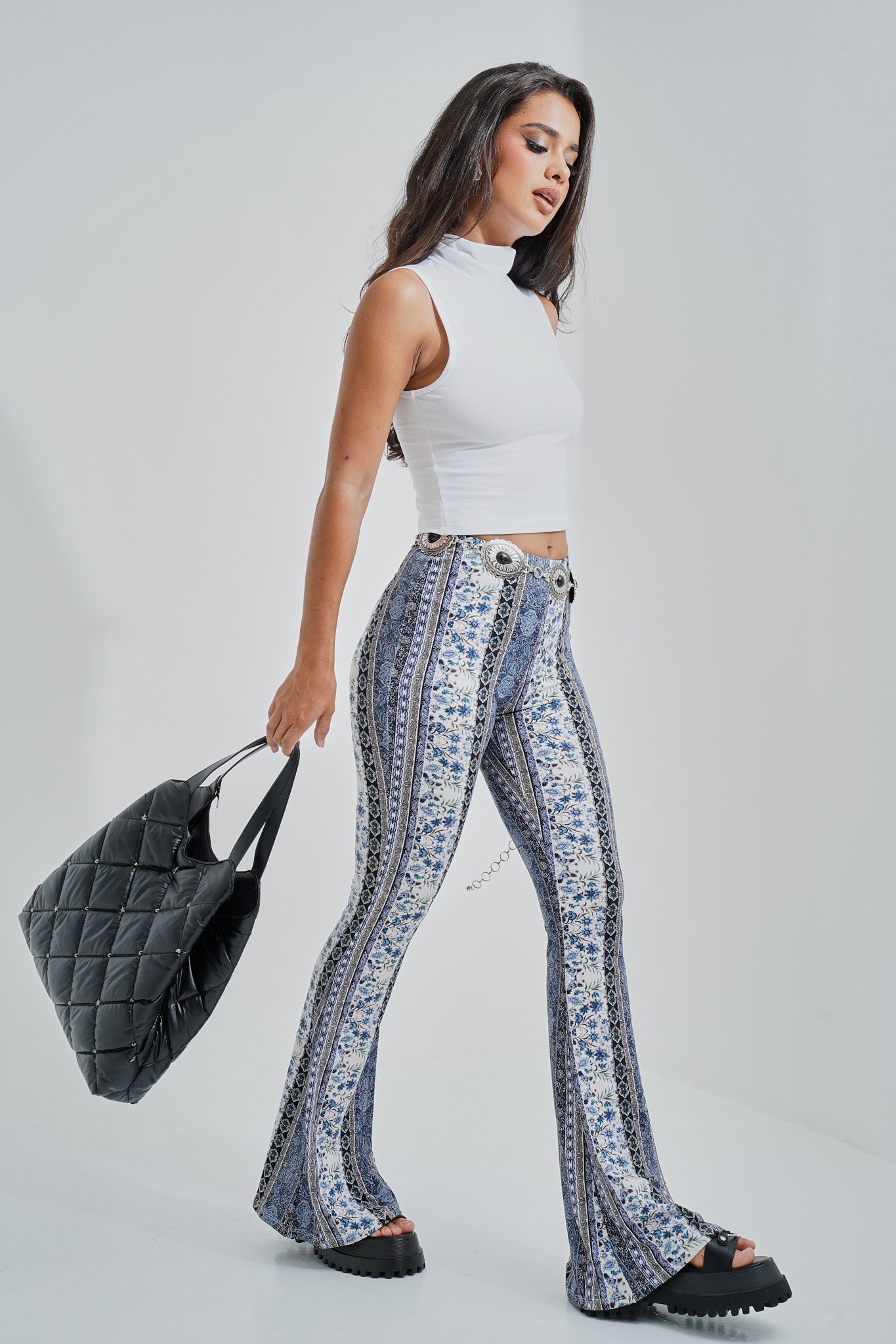 Print Bell Bottom Pants