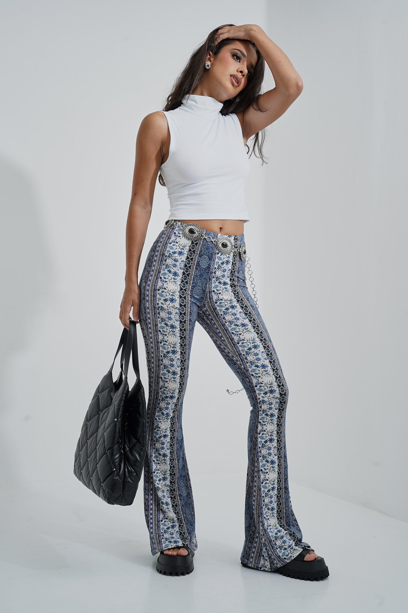 Print Bell Bottom Pants
