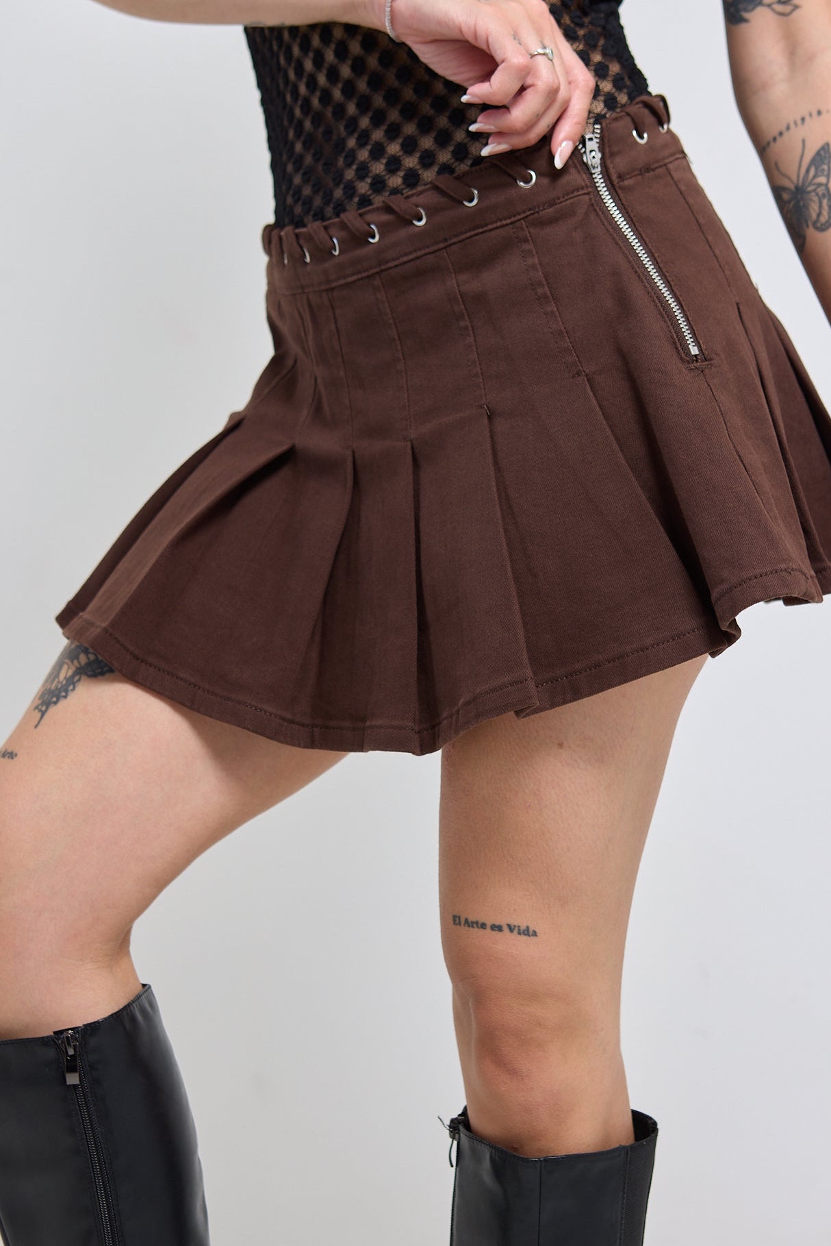 Dusty Pleated Denim Skort