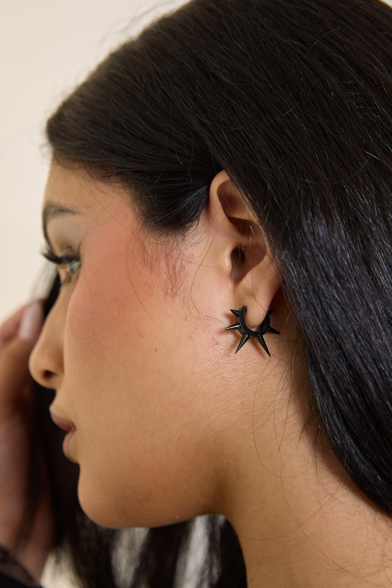 Black Spike 316L Steel Huggie Earrings