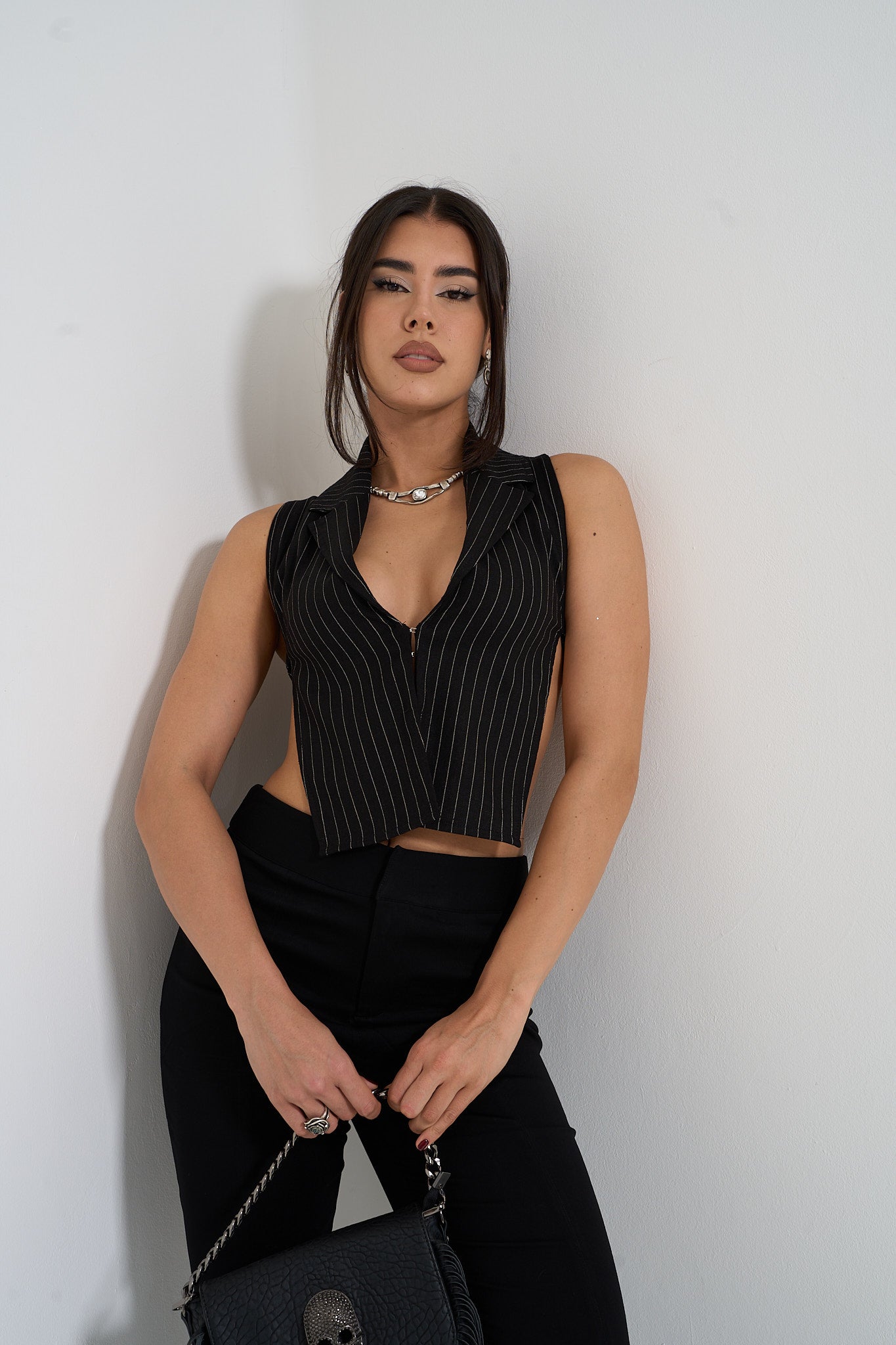 Open Back Stripe Vest Crop Top