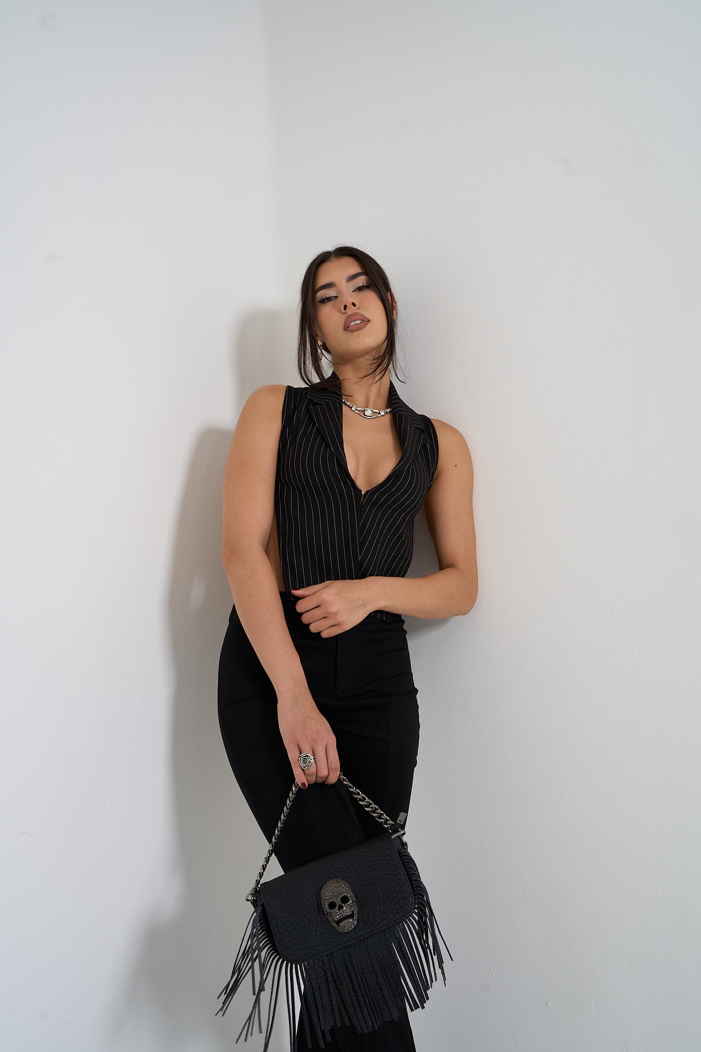 Open Back Stripe Vest Crop Top