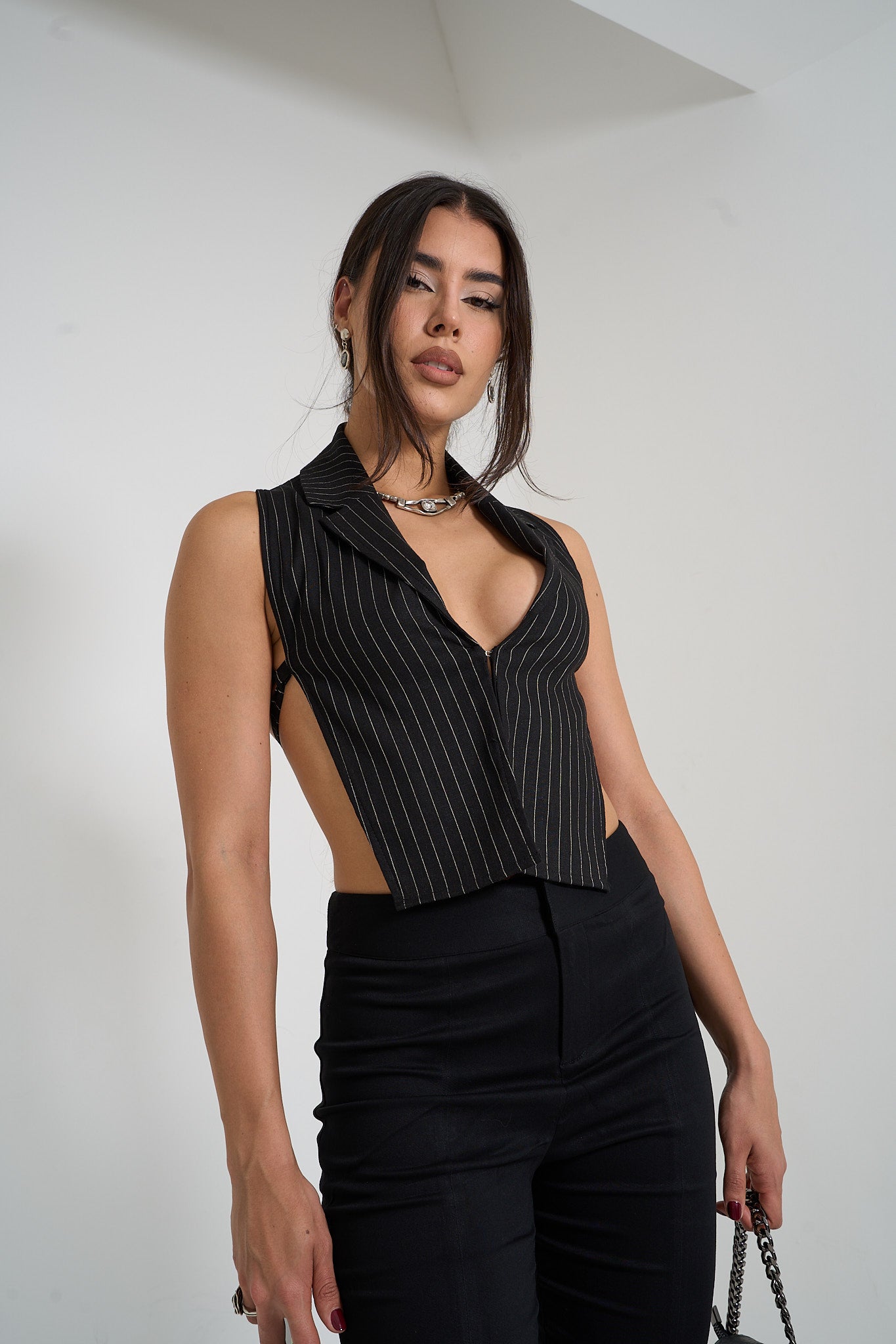 Open Back Stripe Vest Crop Top