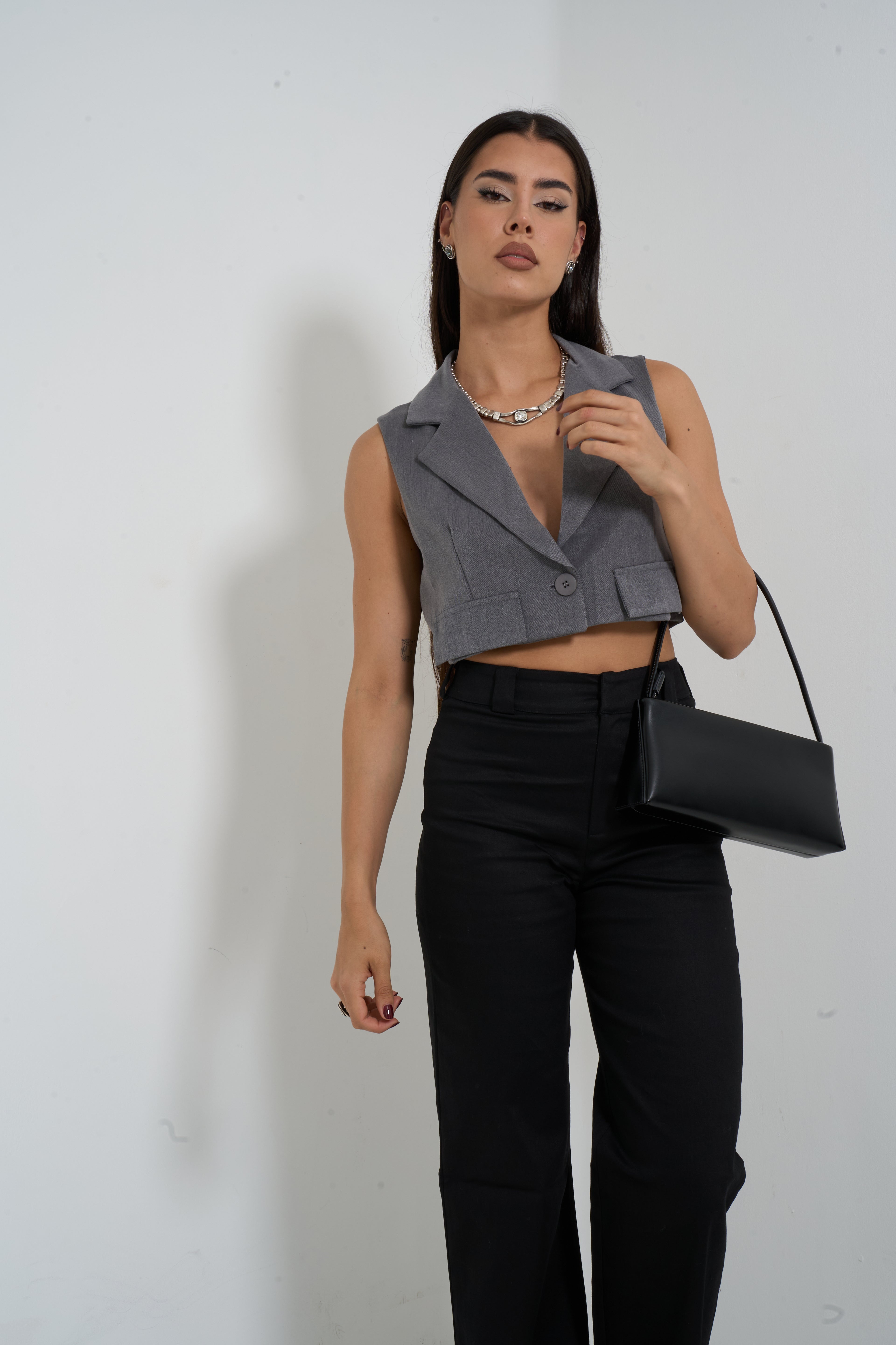 One-button Crop Vest Crop top