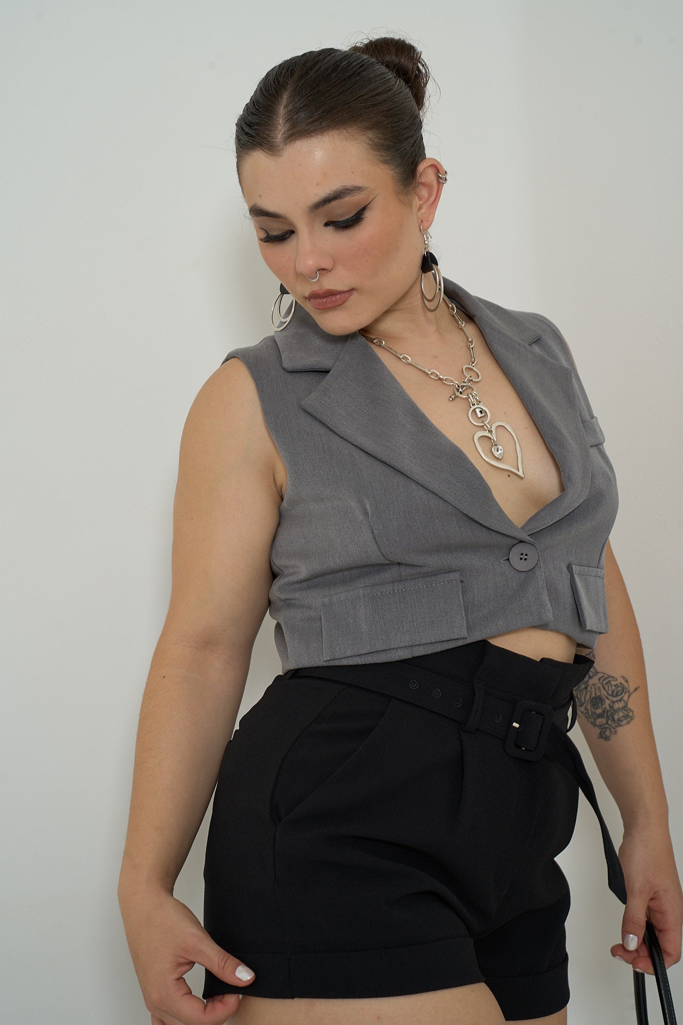 One-button Crop Vest Crop top