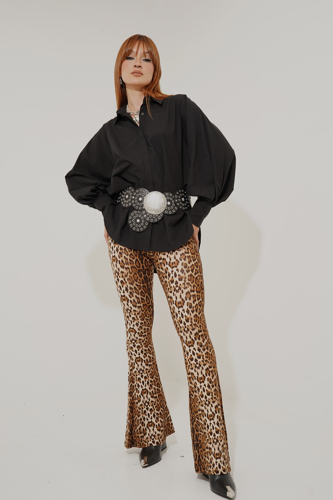 Cotton Flared Leopard Pants