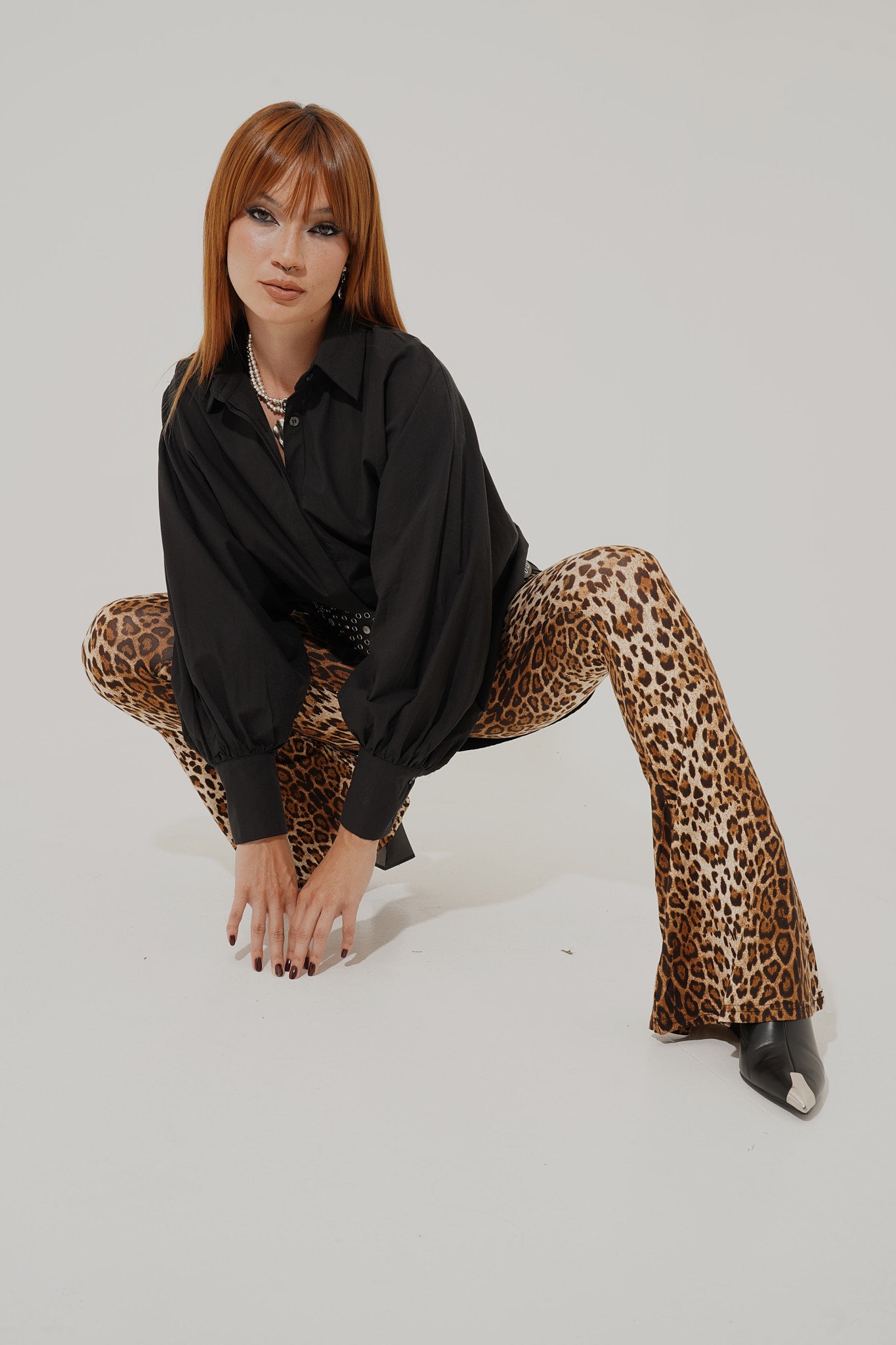 Cotton Flared Leopard Pants