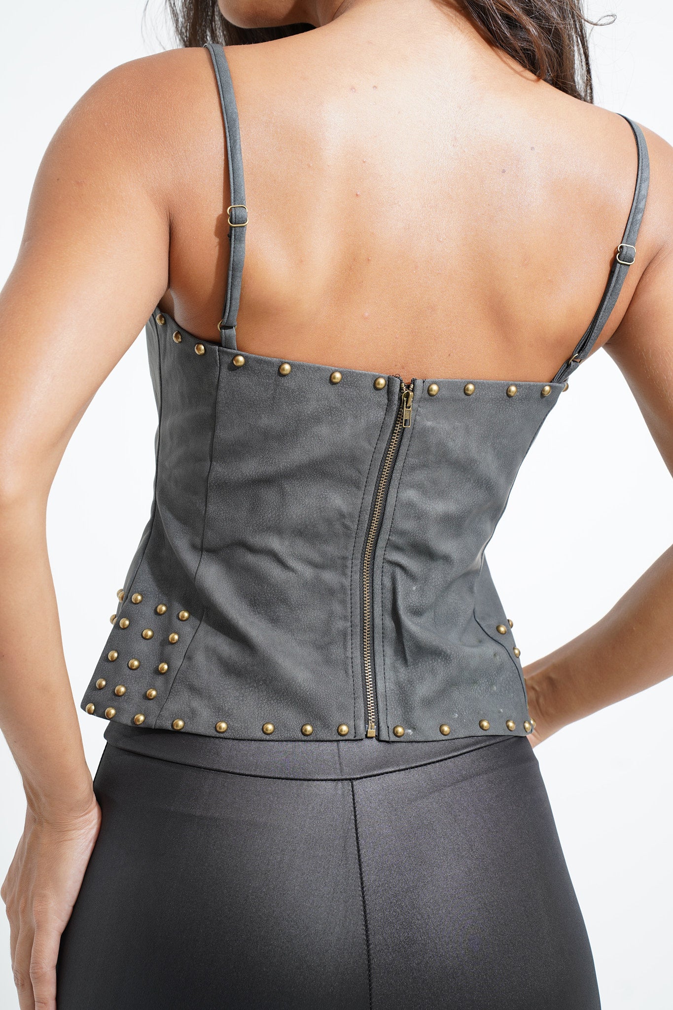 Leather Effect Studded Top