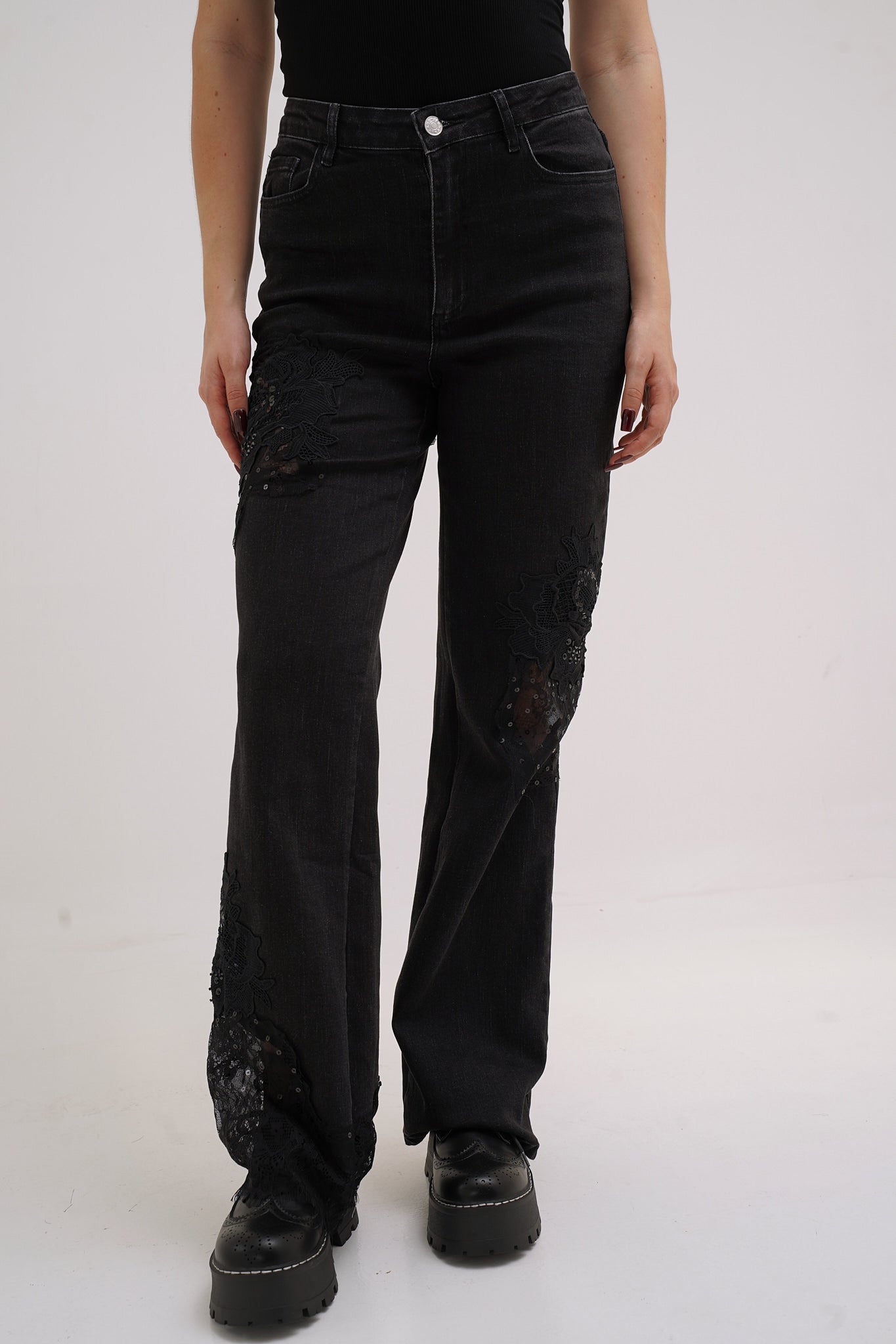 Lace Patchwork Denim Jeans