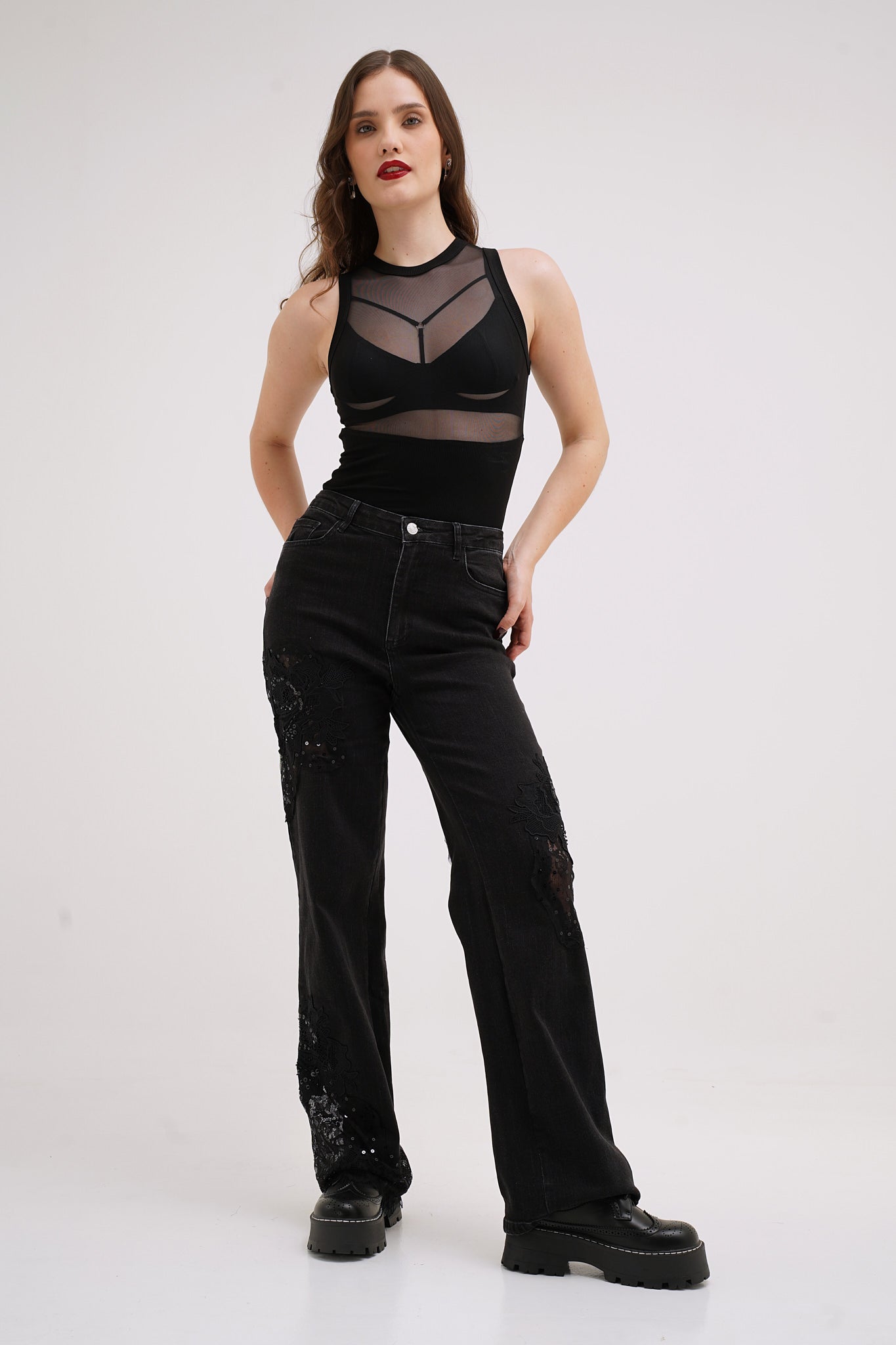 Lace Patchwork Denim Jeans