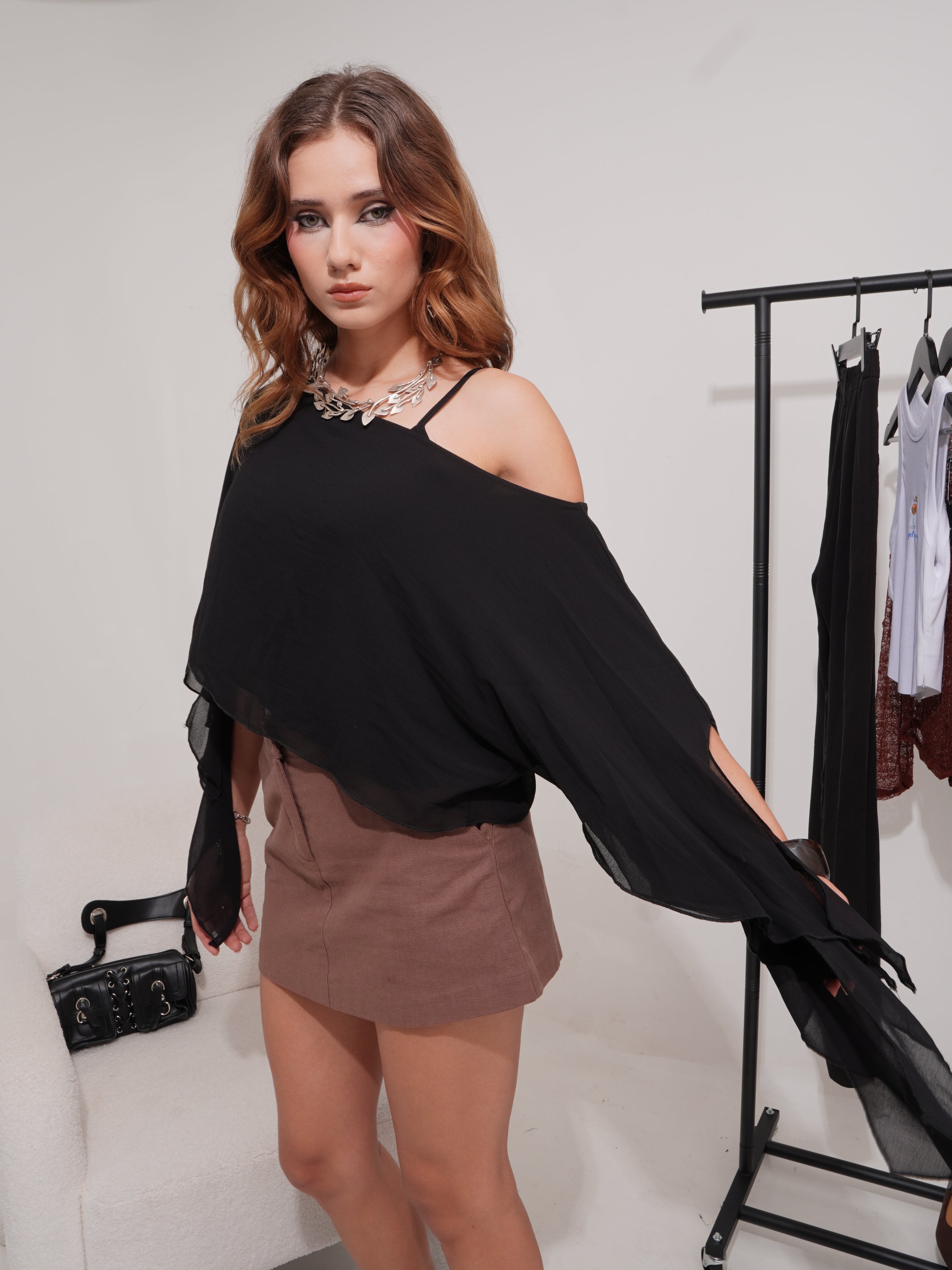 Airy Drape One-Shoulder Blouse