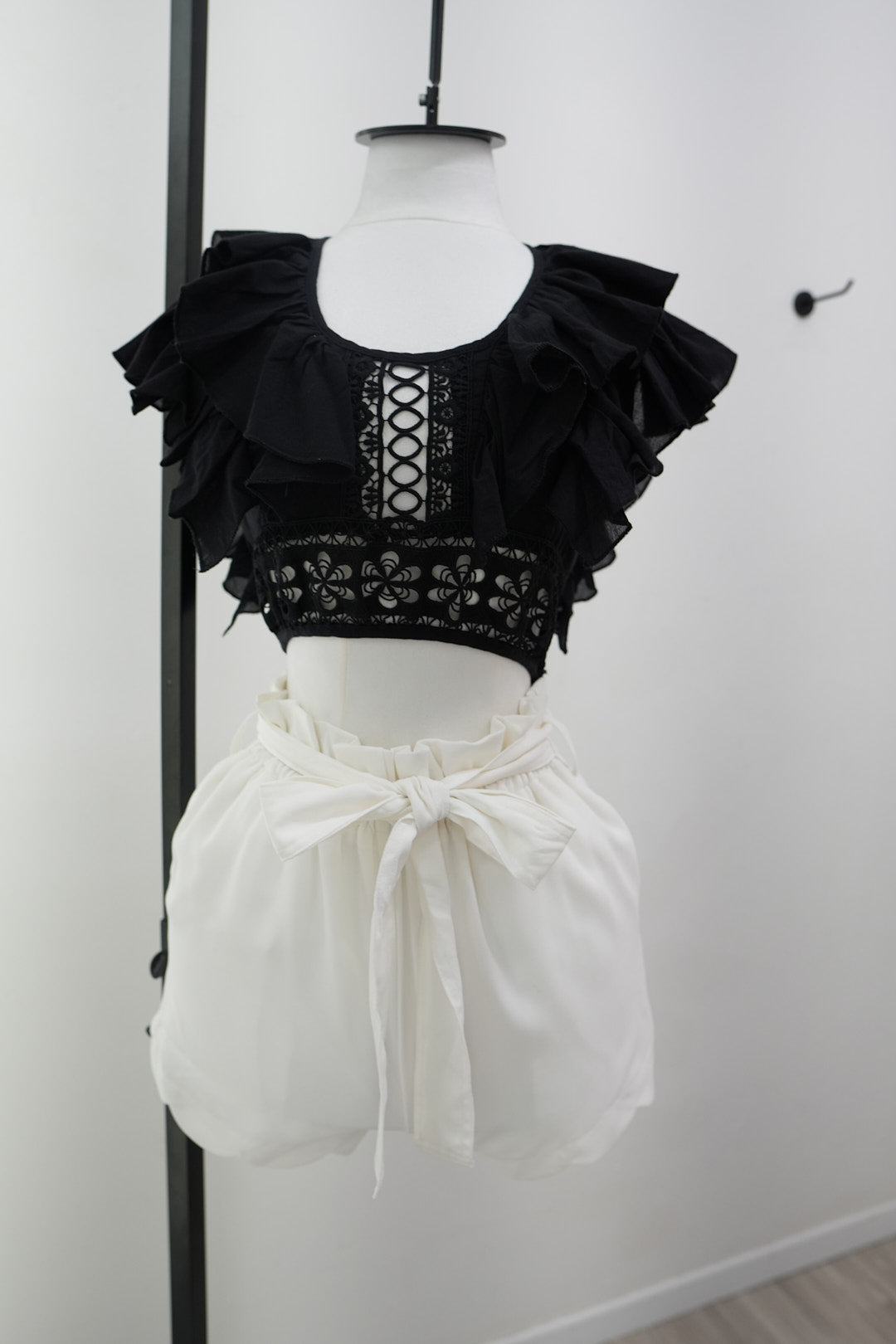 Ruffle Black Crop Top