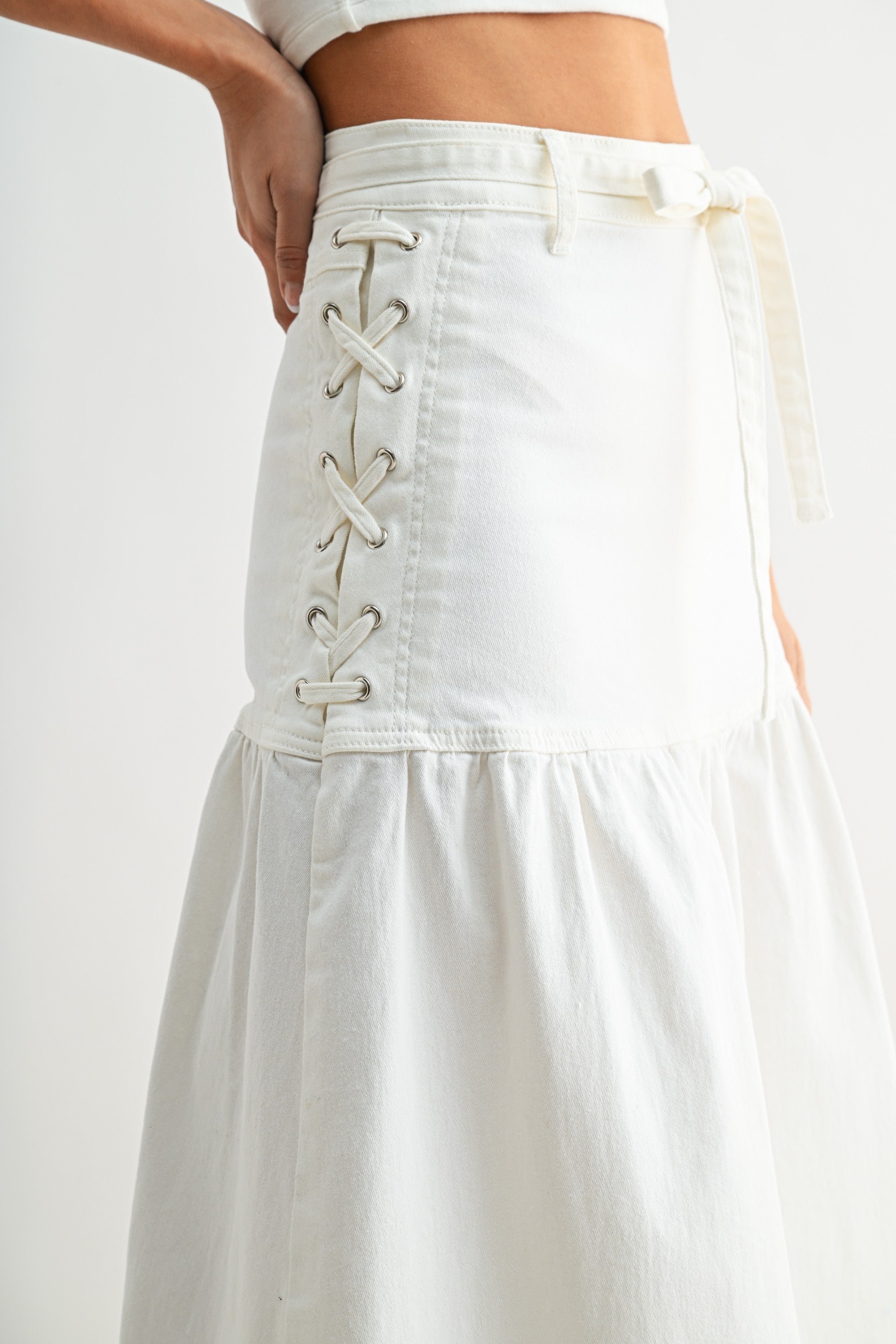 Tailored White Corset Midi Skirt