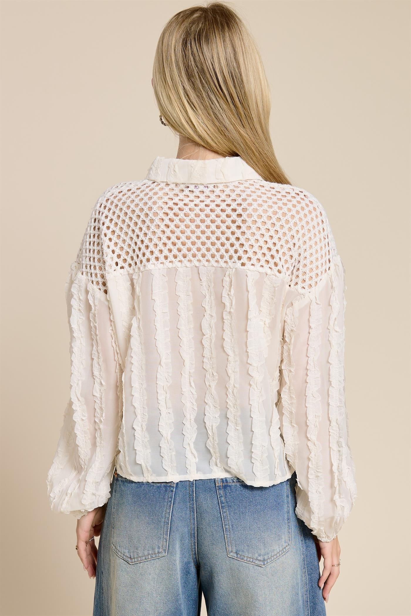Crochet Detail Ruffle Blouse
