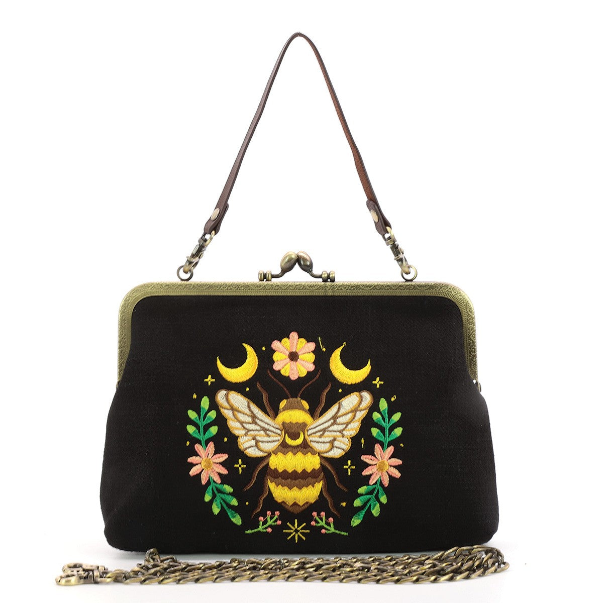 Floral Bee Kisslock Purse – Black Sun Storecr