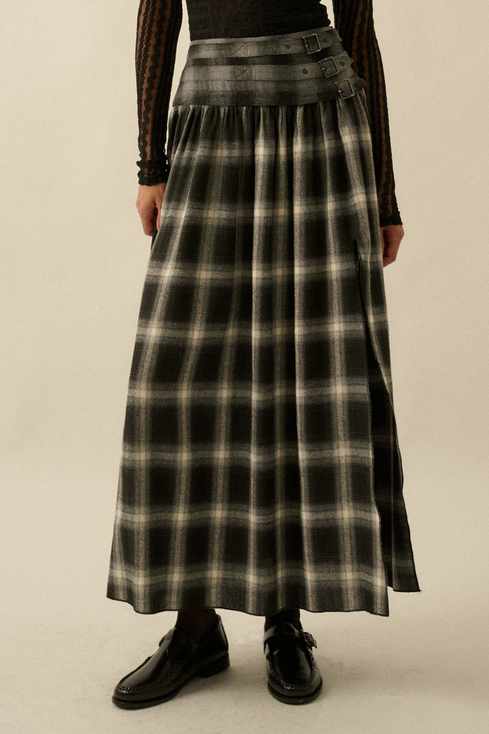Plaid Grey Midi Skirt