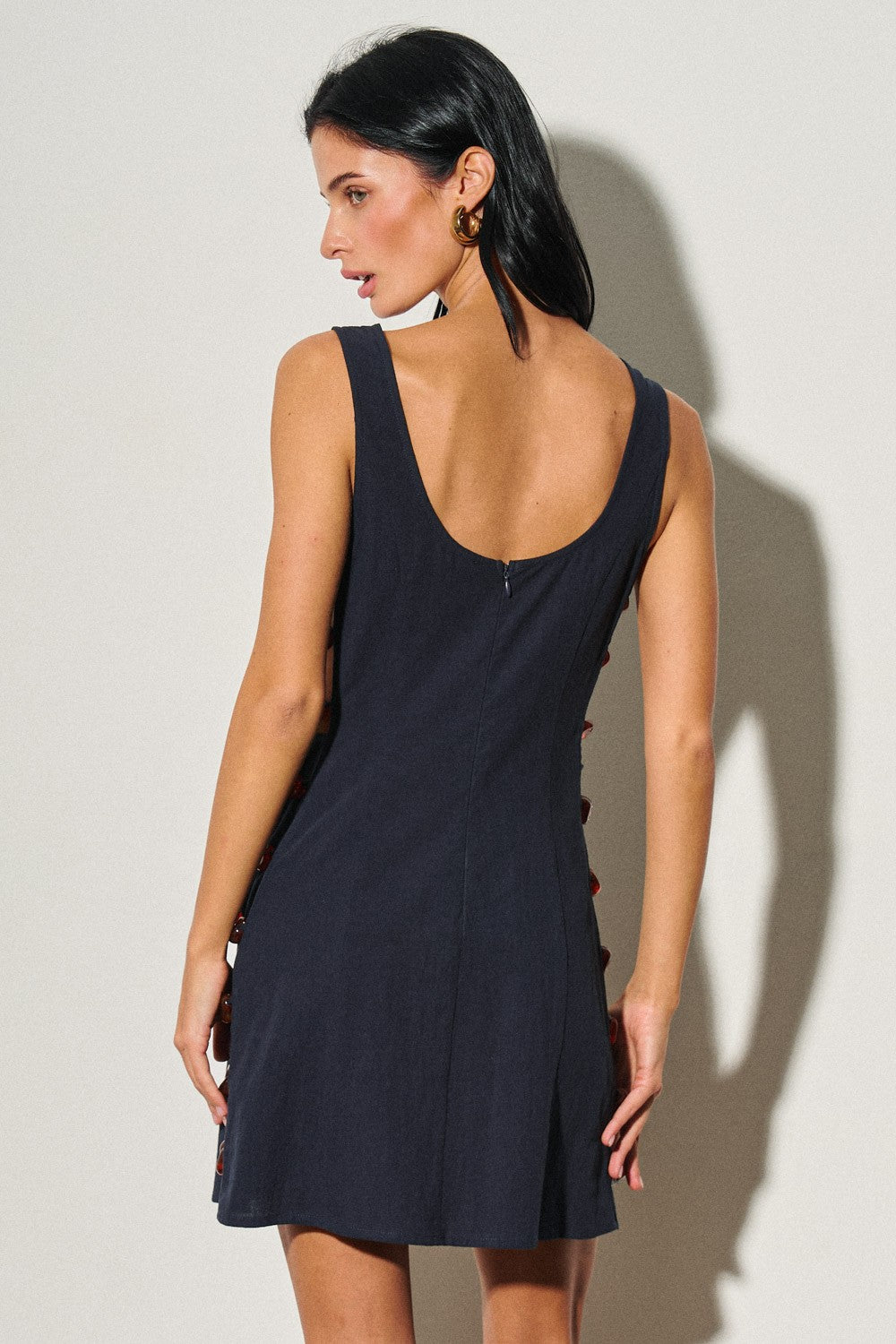 Linen Beaded Detail Mini Dress