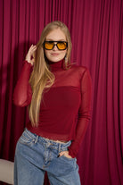 Stand Collar Sheer Mesh Top