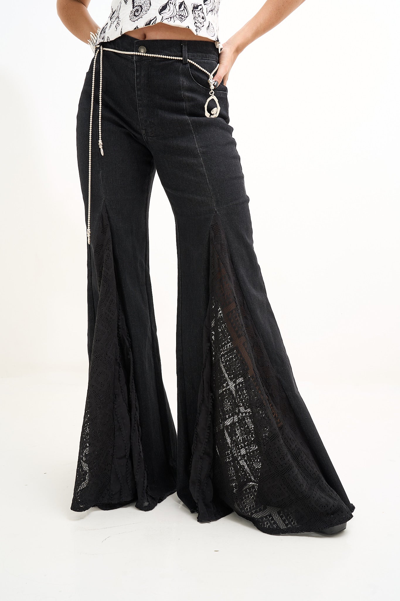 Lace Detail Wide Leg Jeans