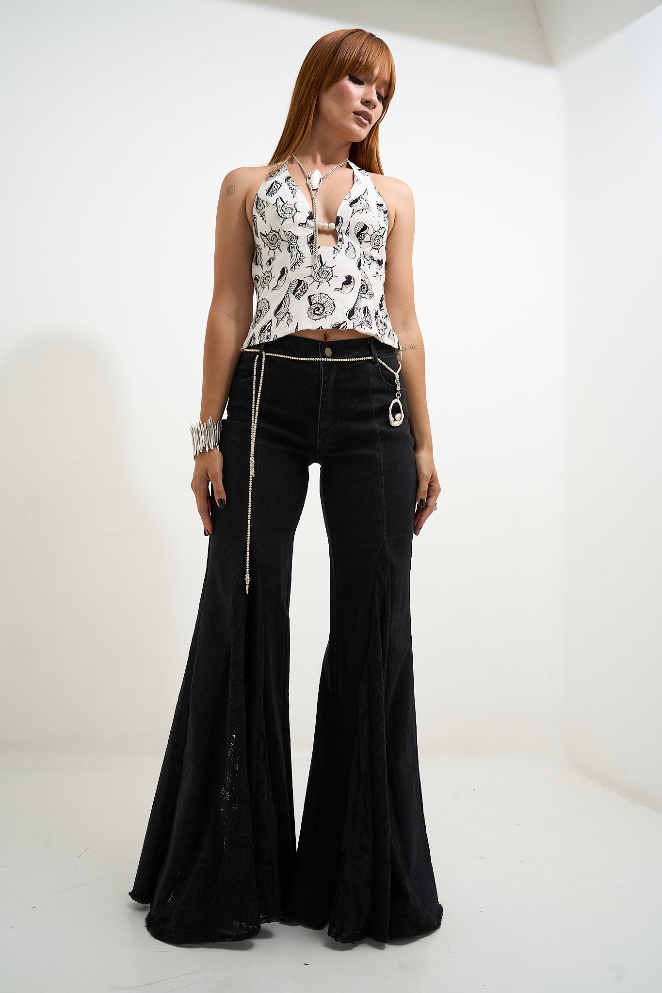 Lace Detail Wide Leg Jeans