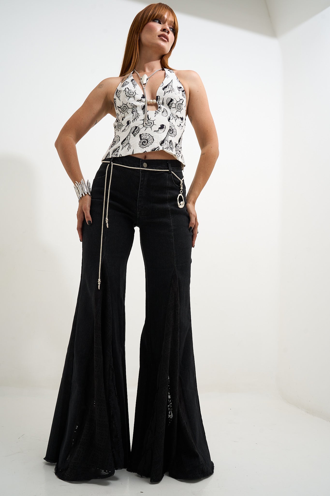 Lace Detail Wide Leg Jeans