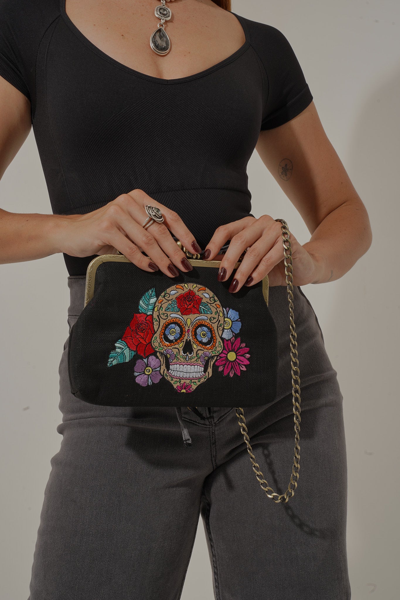 Vintage Skull Embroidered Bag