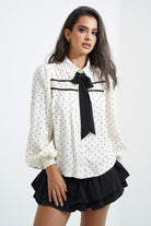 Heart Print Bow Tie Blouse