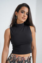 Sleeveless High Neck Cotton Top