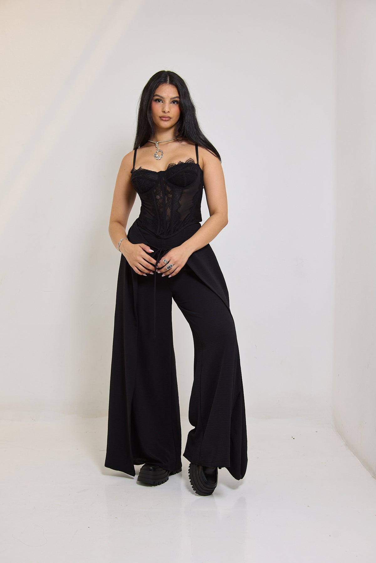 Matte Crepe Overlap Pants