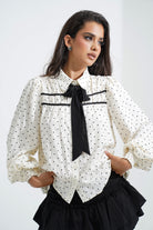Heart Print Bow Tie Blouse