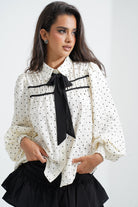 Heart Print Bow Tie Blouse