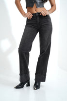 Cuffed Wide Leg Jeans