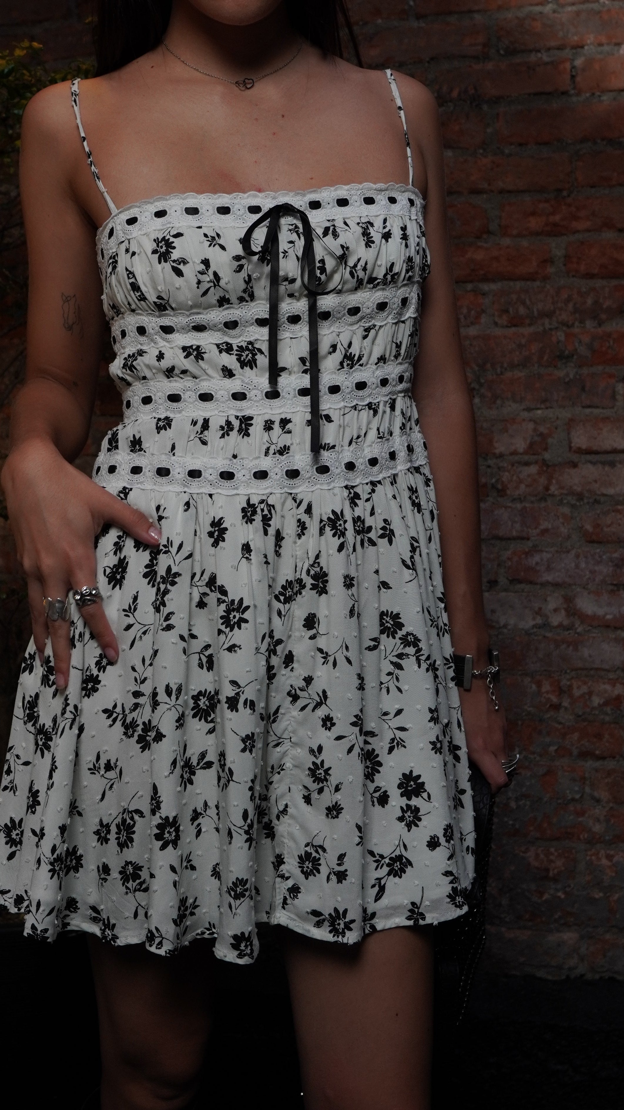 Monochrome Petal Lace Mini Dress