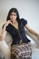 Lace Neckline Puff Sleeve Blouse