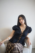 Lace Neckline Puff Sleeve Blouse