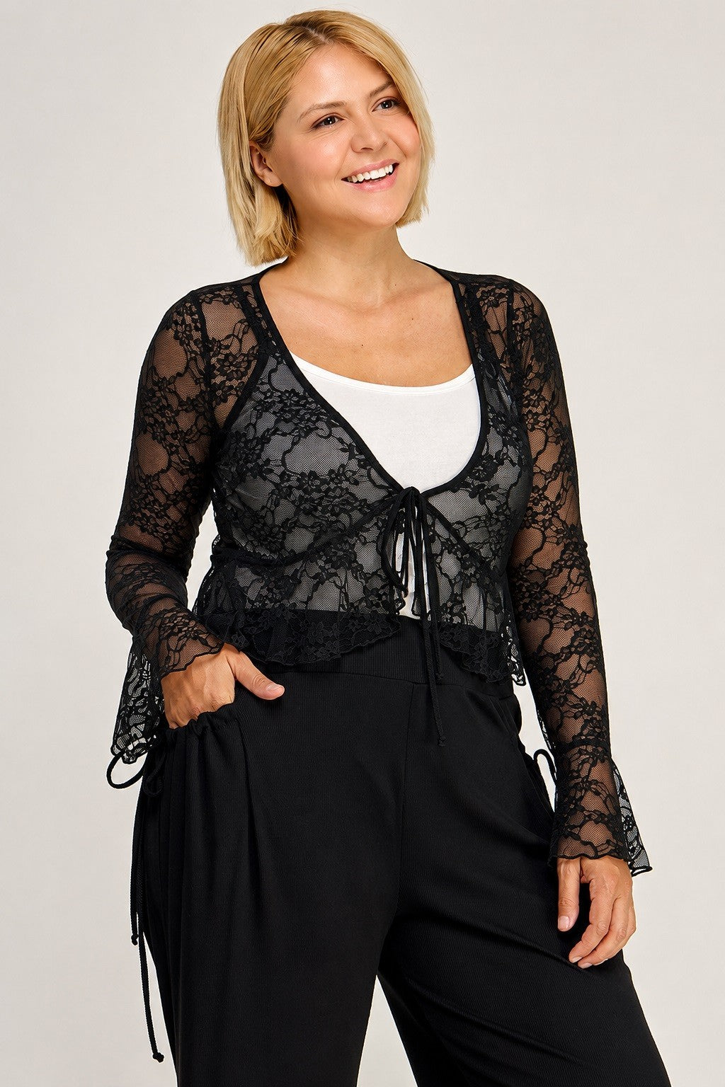 Plus Size Lace Open Front Cardigan