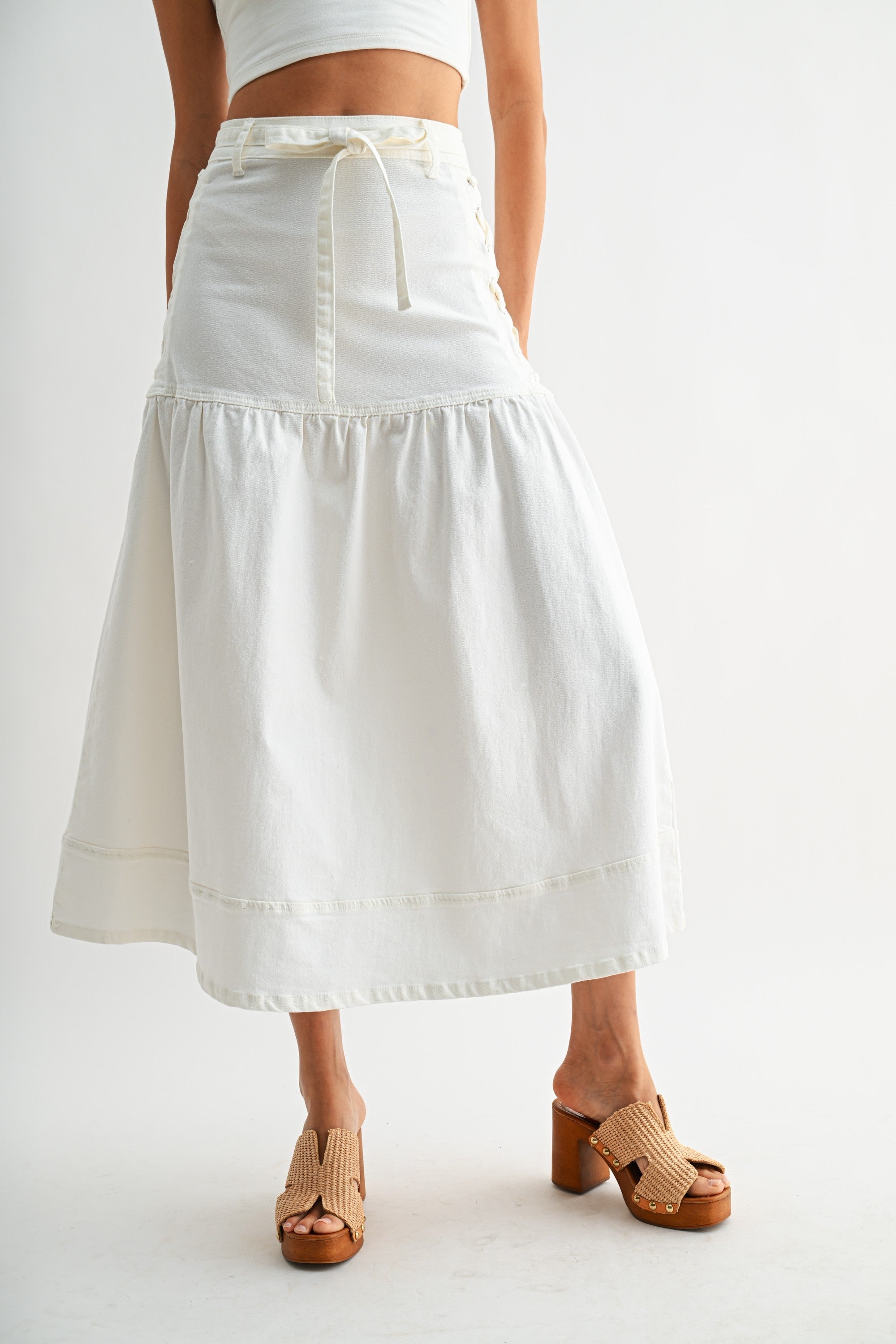 Tailored White Corset Midi Skirt