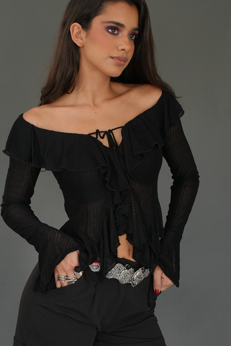 LONG SLEEVE TIE FRONT TOP